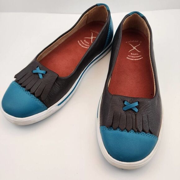Twisted X Casual Slip-on Shoes Turquois and Chocolate‎ Round Toe Womens Size 6 M - Picture 1 of 7